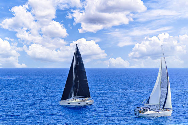 istock Boat, sailboat sailing on the beach of Mallorca under a blue sky with white clouds 1952813244