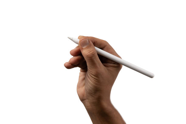 istock Black male hand holding smart pencil isolated on white. 1952824874