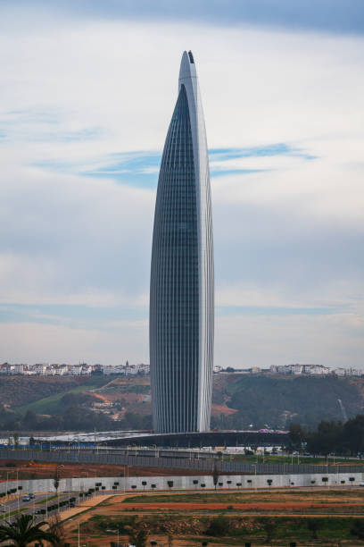 Rabat, Morocco - December 31, 2023: Mohammed VI Tower. The tallest tower in Morocco reaching a height of 250 meters