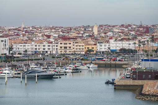 Rabat, Morocco - December 31, 2023: Yachts and motorboats at the pier