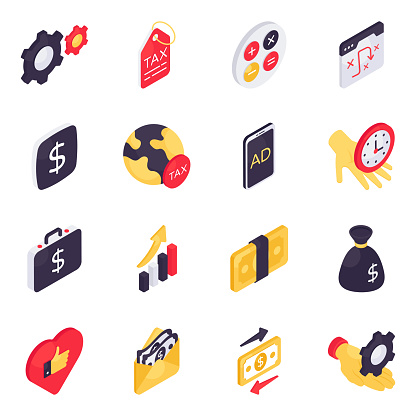 Making your set more attractive by holding these beautiful colored icons. These isometric icons are a clear depiction of business. Furthermore, the package has editable vectors with white background, available for download.