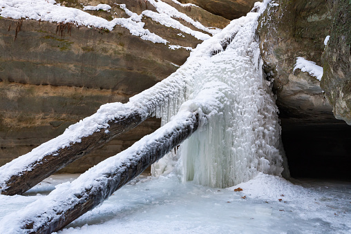 Frozen waterfall at Starved Rock State Park, Illinois, USA.