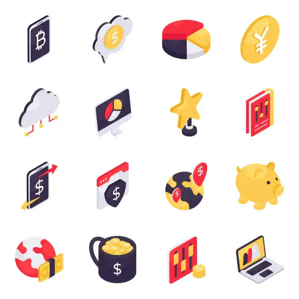 Vector illustration of Set of Finance Isometric Icons