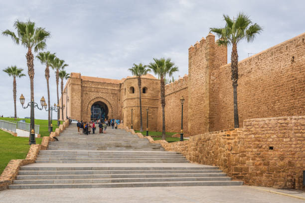 Rabat, Morocco - December 31, 2023: Main entrance to the citadel on the side opposite the river and the sea.