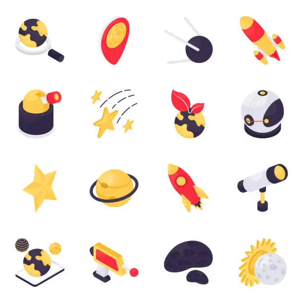 Vector illustration of Set of Astrology Isometric Icons