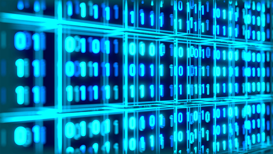 Closeup Data Blocks Binary Code Zero And One In Blue Stock Photo ...