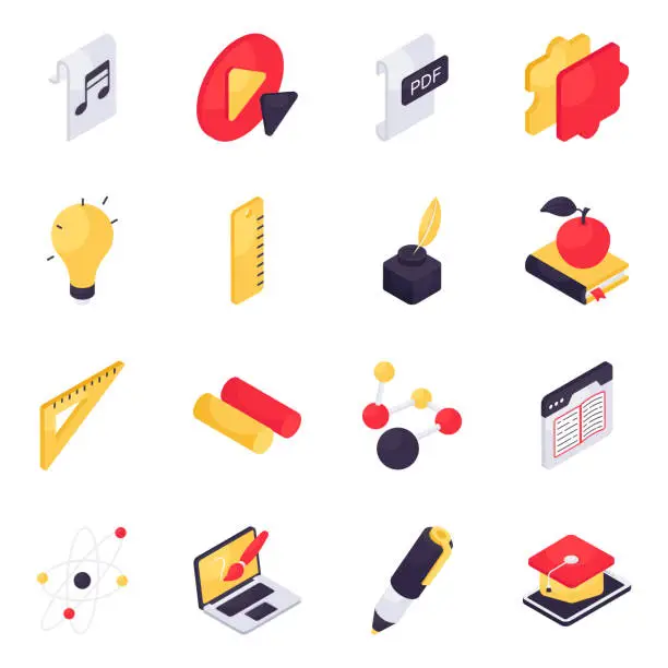 Vector illustration of Set of Education and Study Isometric Icons