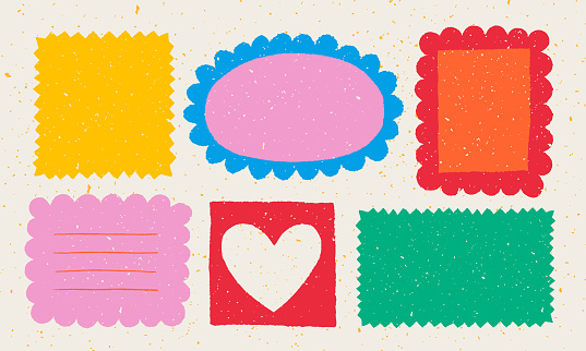 Paper valentine memo notes on stickers. Vector vintage sticky notes and pages with torn edges and grunge paper texture for love notes, reminders, to do lists, planner. Hand drawn Cartoon illustration