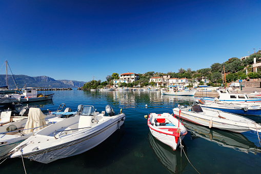The boats at the port of the small fishing village Vathi at Methana in Peloponnese, Greece