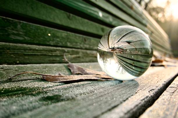 Close up of crystal ball on bench