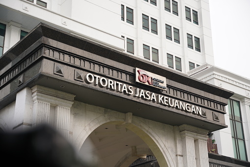 Jakarta, Indonesia - November 3, 2023: Republic of Indonesia Financial Services Authority (OJK) building on Jakarta.