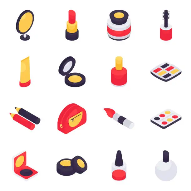 Vector illustration of Set of Beauty Products Isometric Icons