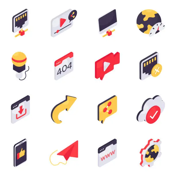 Vector illustration of Set of Network and Conversation Isometric Icons