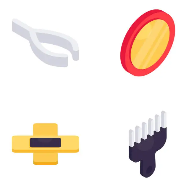 Vector illustration of Set of Cosmetic Products Isometric Icons