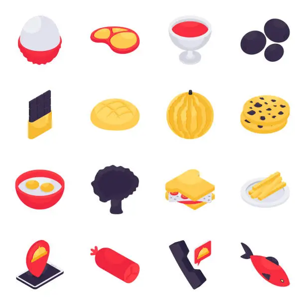 Vector illustration of Set of Junk Food Isometric Icons