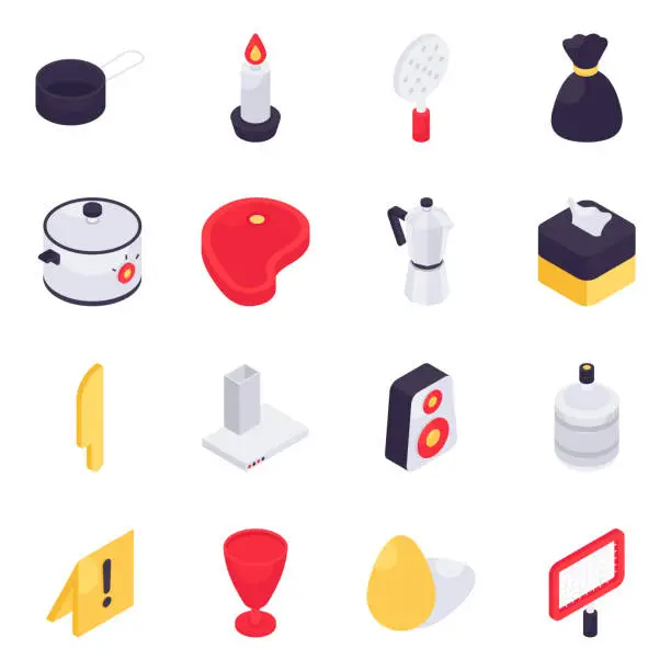 Vector illustration of Set of Kitchen Appliances Isometric Icons