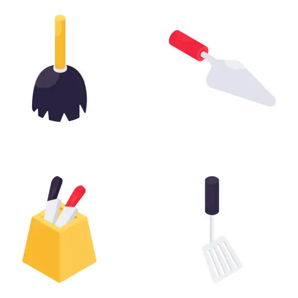 Vector illustration of Set of Home Accessories Isometric Icons