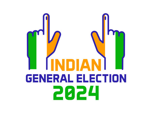istock Indian general election 2024 election banner. multiple inked index fingers raised, representing voter participation, with India flag color graphic elements background. Vector icon elements design 1952924701