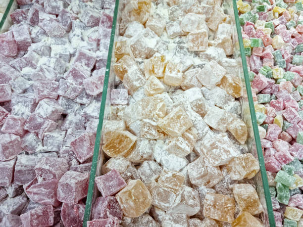 istock Popular turkish sweets and lokums displayed  on shelves 1952927363