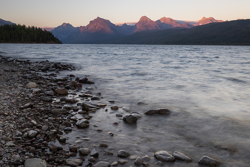 Beautiful afternoon mountain views from Lake McDonald in Glacier National Park, Montana.