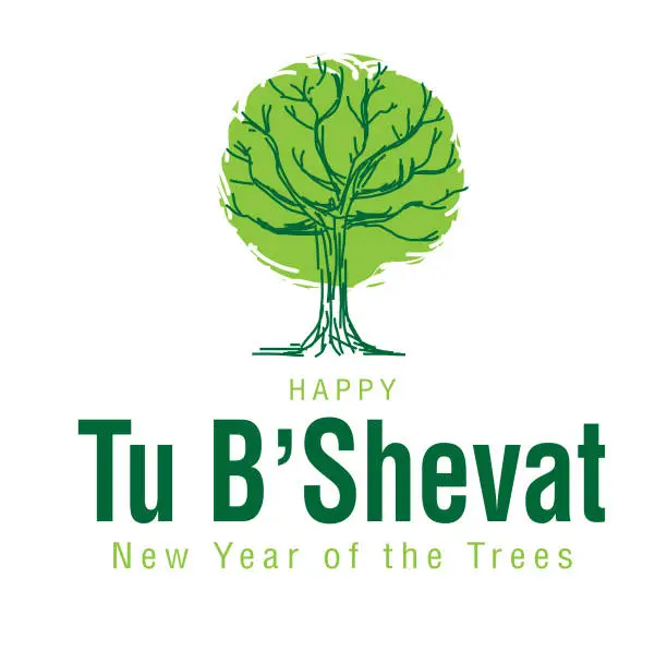 Vector illustration of Happy Tu B'Shevat or Arbor Day holiday festival event web banner design with green trees