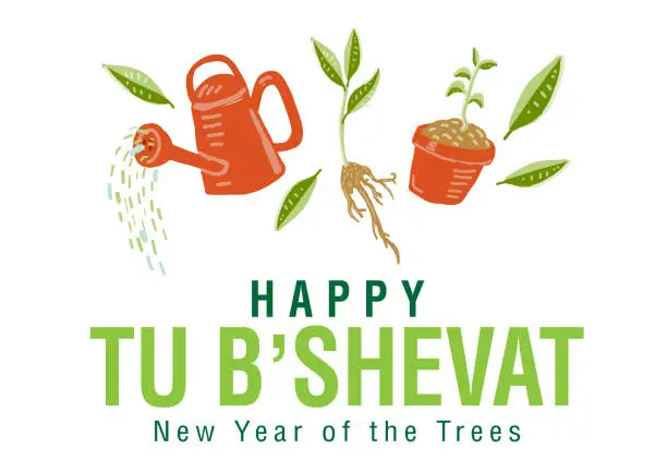 Vector illustration of Happy Tu B'Shevat or Arbor Day holiday festival event web banner design with green plants