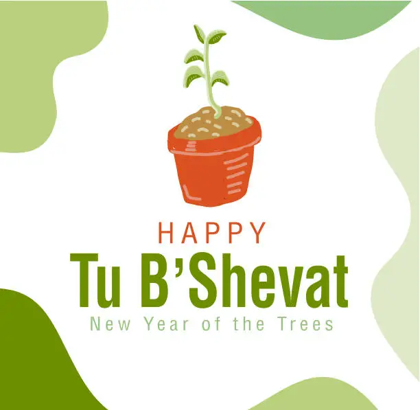 Vector illustration of Happy Tu B'Shevat or Arbor Day holiday festival event web banner design with green plants