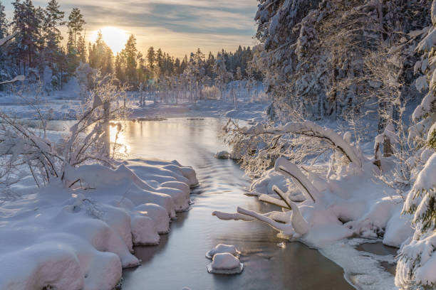 Free Stock Photo of River Flowing Through Snow Covered Landscape ...