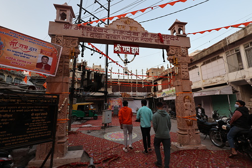 Jodhpur, Rajasthan, India - January 22, 2024: People visiting a temple on the day of Ram Mandir Pran Pratishtha