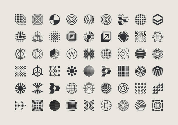 기하학적 아이콘 디자인 요소 컬렉션 - sphere symbol three dimensional shape abstract stock illustrations