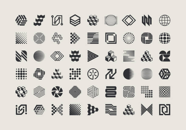 Geometric Icons Design Elements Collection Collection of geometric icons. Technology symbols design elements. Geometric logo design elements. 3d corporate logo stock illustrations