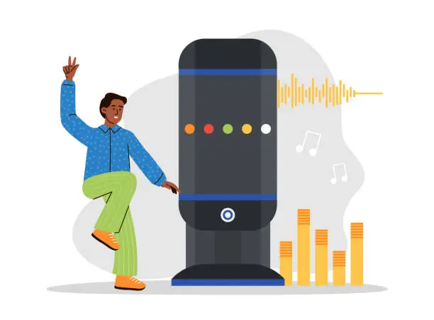 Vector illustration of Interactive smart speaker or voice assistant for music