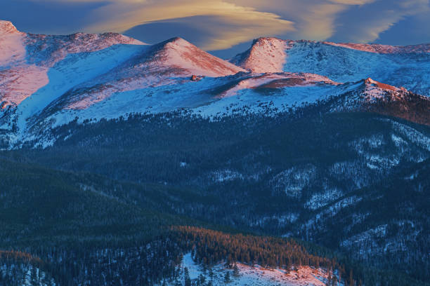 Winter landscape of peaks in the Front Range, Rocky Mountain National Park, Colorado, USA