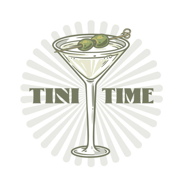 Martini cocktail vector with olive and splashes for alcohol for cocktail bar or drink party. Logo design with glass of martini for tee print of bartender or barman Martini cocktail vector with olive and splashes for alcohol for cocktail bar or drink party. Logo design with glass of martini for tee print of bartender or barman. martini royale stock illustrations