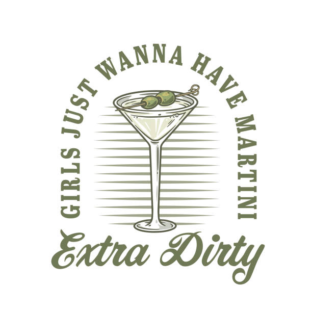 Martini cocktail vector with olive and splashes for alcohol for cocktail bar or drink party. Logo design with glass of martini for tee print of bartender or barman Martini cocktail vector with olive and splashes for alcohol for cocktail bar or drink party. Logo design with glass of martini for tee print of bartender or barman. martini royale stock illustrations