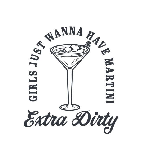Martini cocktail vector with olive and splashes for alcohol for cocktail bar or drink party. Monochrome print or logo design with glass of martini for bartender or barman Martini cocktail vector with olive and splashes for alcohol for cocktail bar or drink party. Monochrome print or logo design with glass of martini for bartender or barman. martini royale stock illustrations