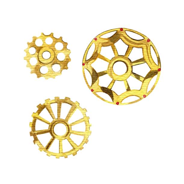 Golden clock mechanism, gears. Clipart. Watercolor hand drawn art illustration. For cards, handmade textiles, prints Golden clock mechanism, gears. Clipart. Watercolor hand drawn art illustration. For cards, handmade textiles, prints, menus poster watch cartoon gold illustration and painting stock illustrations