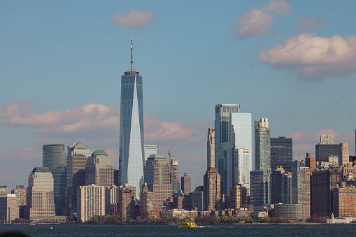 View of Lower Manhattan with One World Trade Center in the middle.