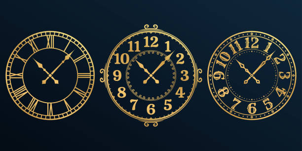istock Clock face vintage set. Old wall watch with retro numeral. Antique clock-face design. Vector illustration. 1953110260