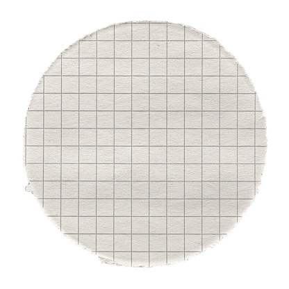 An isolated round piece of white paper with a grid pattern, commonly used for drafting or drawing, displayed against a pure background.