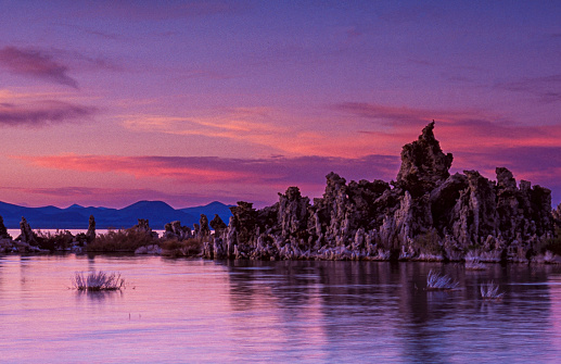 Early morning shot of tufa formation on the bank of Mono Lake. Tufa is a variety of limestone formed when carbonate minerals precipitate out of water in unheated rivers or lakes.

Taken at Mono Lake, California, USA.
