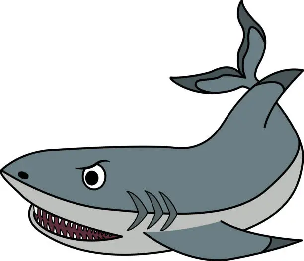 Vector illustration of Cartoon shark. Sea shark vector illustration isolated on white background