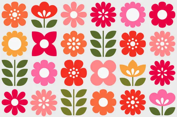 Vector illustration of Modern Geometric Flower Seamless Pattern