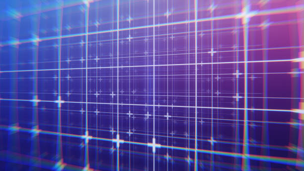istock 3d render, abstract digital background with glowing grid lines. And lens distortion, glitch effect 1953158379