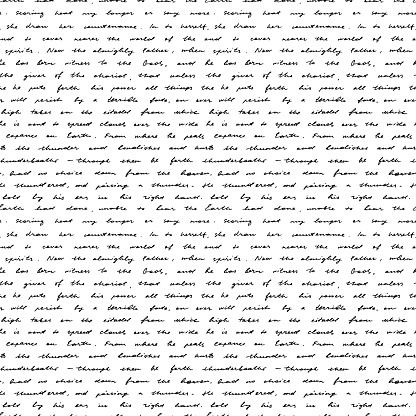 Seamless pattern with illegible handwritten poetry. Abstract background with thin calligraphy, cursive text with rambling words. Unreadable ink-written poetry. Black vector script.