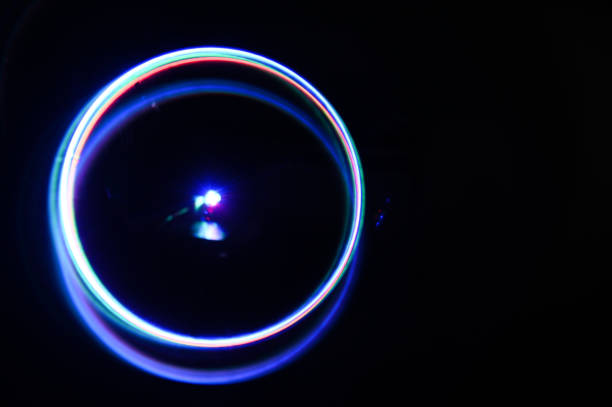 abstract background of blue circles. glowing pink neon lines