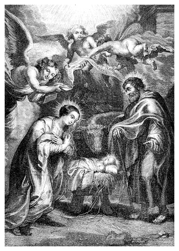 Christmas Jesus, Mary, and Joseph holy family stock illustration
Original edition from my own archives
Source : 1858 Correo de Ultramar