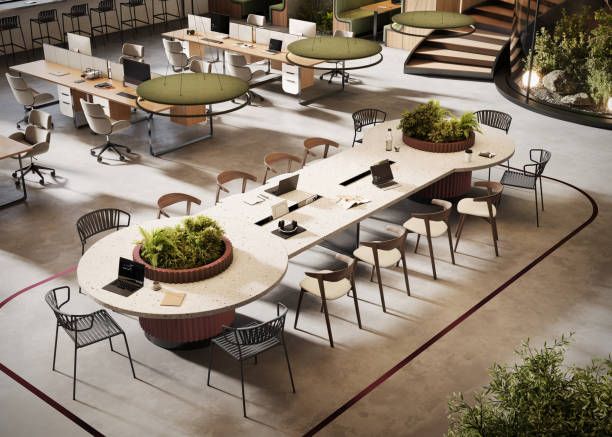istock 3D rendering of open place coworking office 1953261549