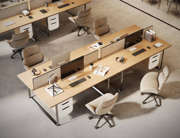 Coworking office space in 3d from top
