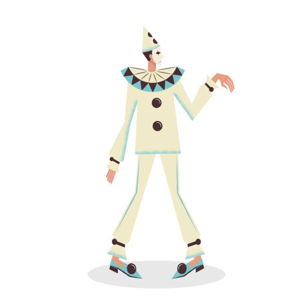 bohaterem weneckiego karnawału jest piero. płaczący klaun z cyrku. kostium maskaradowy smutnego arlekina. płaska ilustracja wektorowa na białym tle. - harlequin clown the circus mask stock illustrations